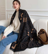 Retro Striped Long Shawl Padded Scarf